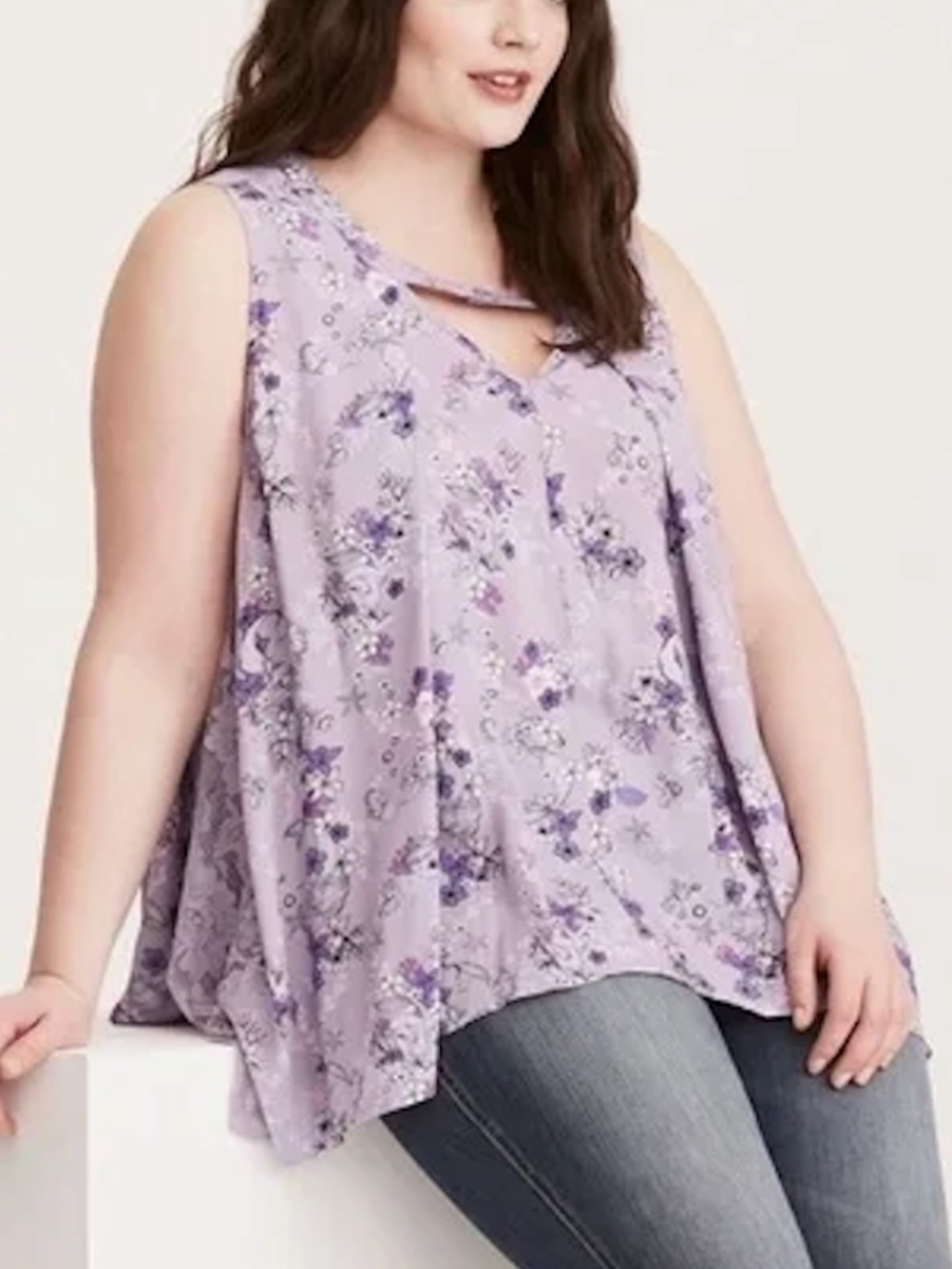 torrid Lavender Floral Sleeveless Keyhole Swing Tank